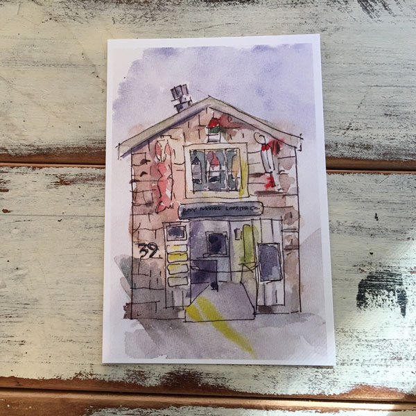 watercolor postcards, cape ann, Nancy Hackett, Carol Lee's Cottage, Rockport MA
