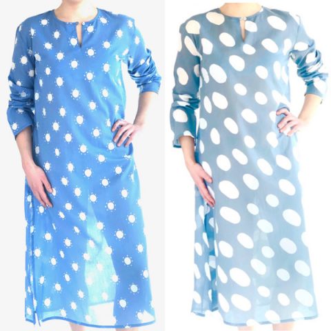 Sprite Periwinkle & Big Cheetah Gray – Full Length Cotton Voile Dress