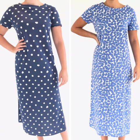 Dots Navy & Smooch Periwinkle – Full Length Cotton Knit Dress