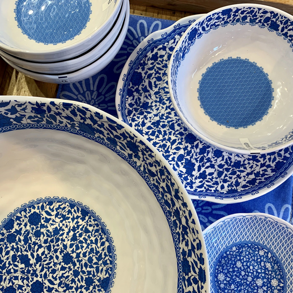 blue & white melamine dishes
