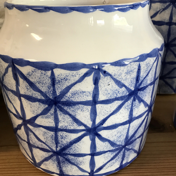 white & blue ceramic vase