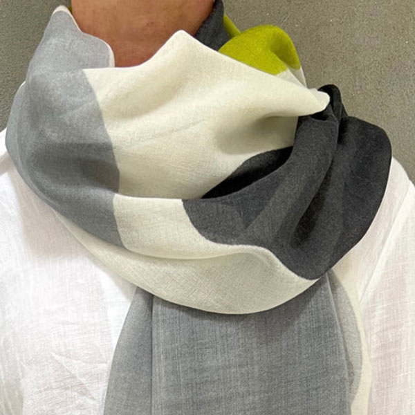 wool scarf, gray-lime