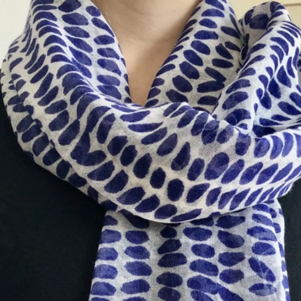 wool scarf, navy dots