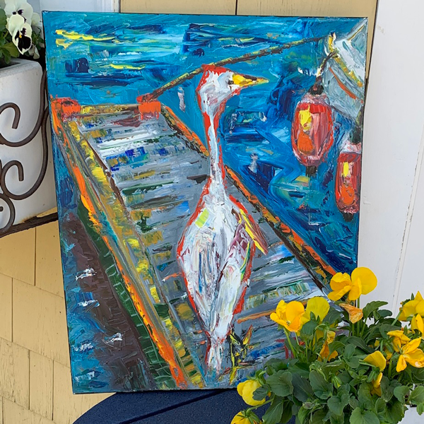 Painting, Bird on dock