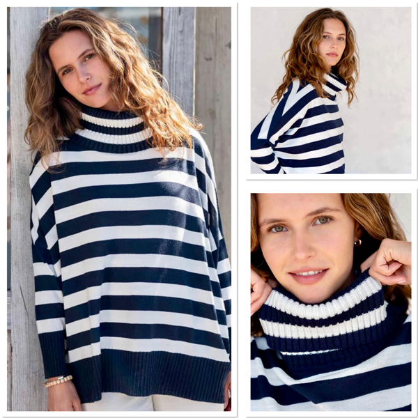 Catalina Turtleneck navy-white stripes